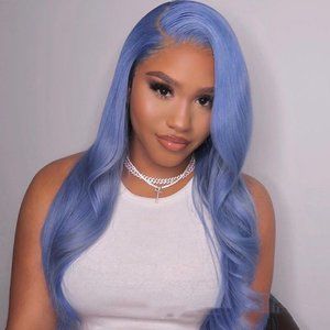 💥Body Wave100% Human Hair Lace Front Wigs Light Blue Color💥NWT